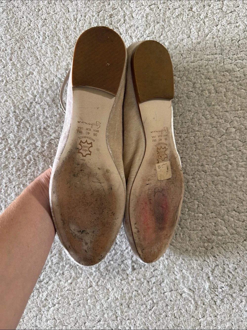 Anthropologie Embellished Velvet Ballet Flats Guilhermina Pale Pink Size 9M
